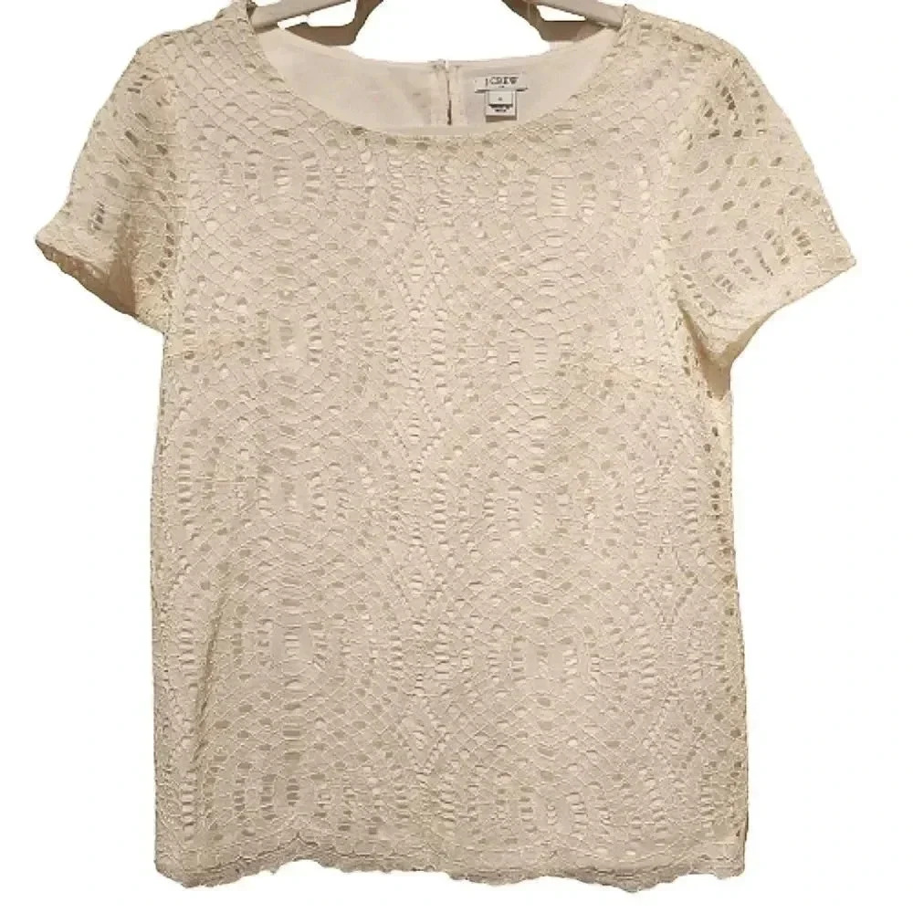 J.Crew ivory short sleeve lace top Size 2